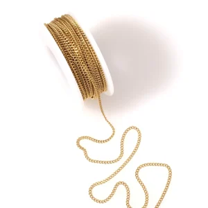 Bobine de 9,5 mètres de chaîne maillon gourmette en acier inoxydable 304 doré 18K