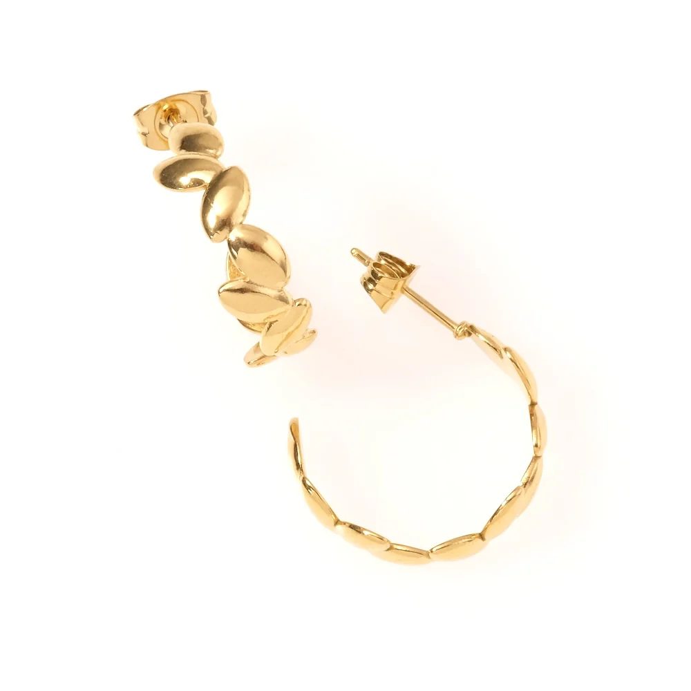 Boucles d'oreilles créoles végétale en acier inoxydable 304 Doré – Image 3