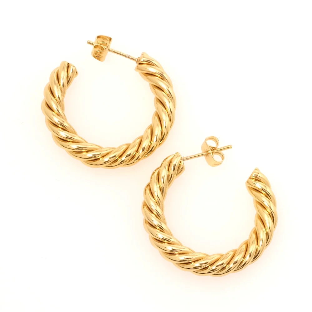 Boucles d'oreilles créoles torsadée en acier inoxydable 304 Doré