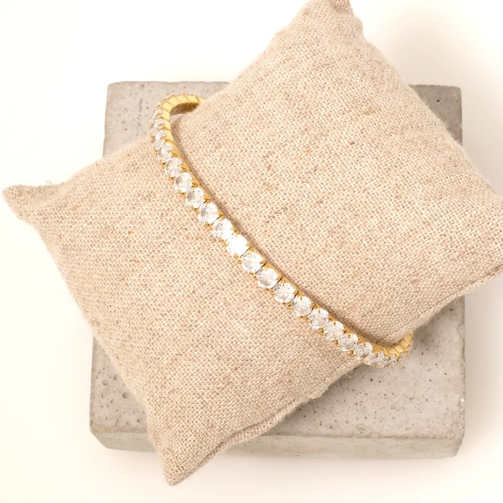 Bracelet tennis avec Strass en Oxyde de Zirconium acier inoxydable 304 Doré 24K – Image 3