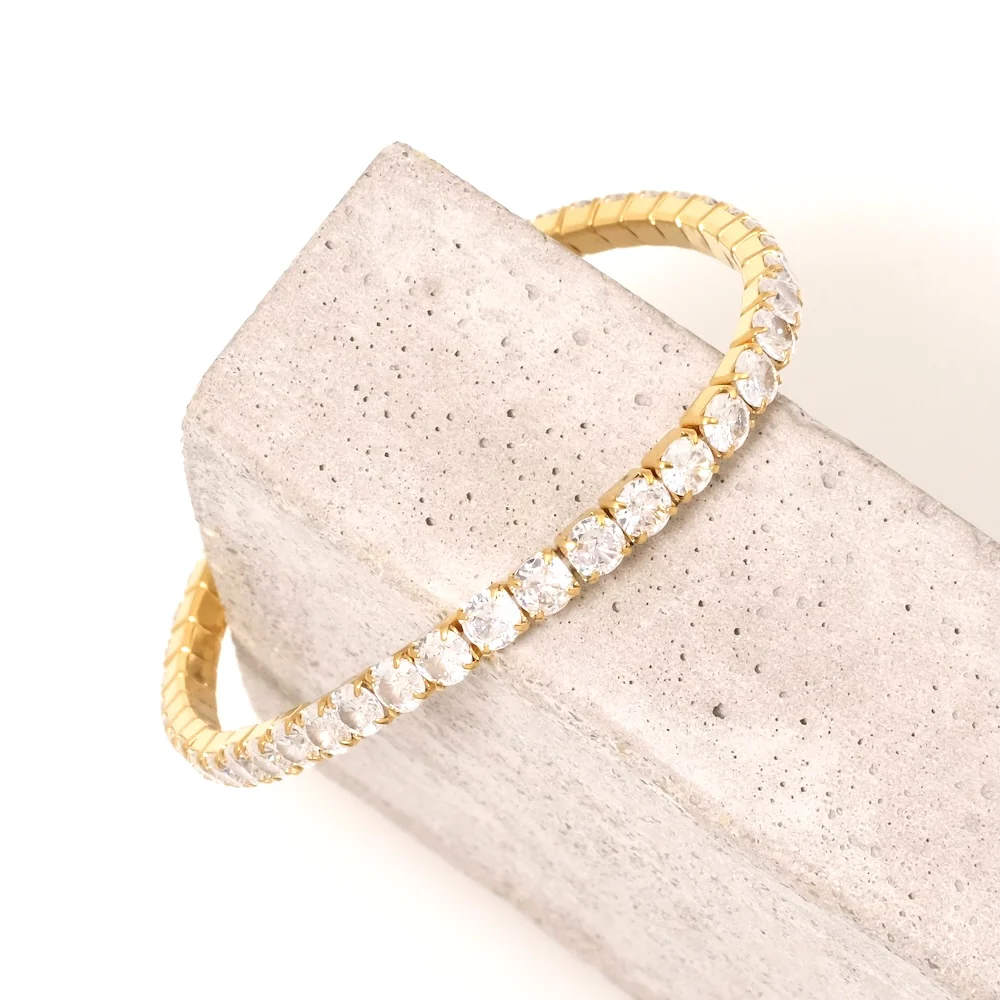 Bracelet tennis avec Strass en Oxyde de Zirconium acier inoxydable 304 Doré 24K – Image 2