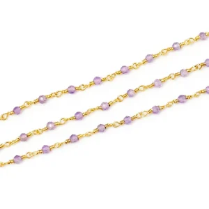 20cm de chaine Rosaire Améthyste 2mm en laiton doré à l'or fin 24K Premium