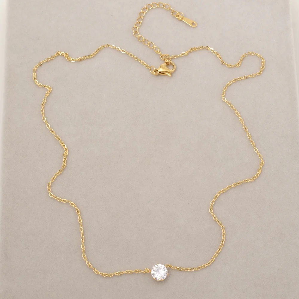 Collier ras de cou chaine fine et strass en acier inoxydable 304 Doré 18K
