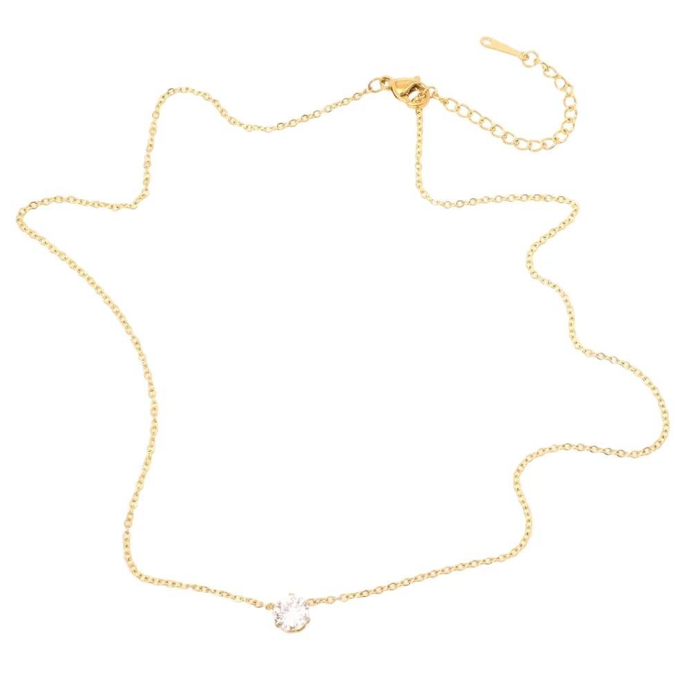 Collier ras de cou chaine fine et strass en acier inoxydable 304 Doré 18K – Image 4
