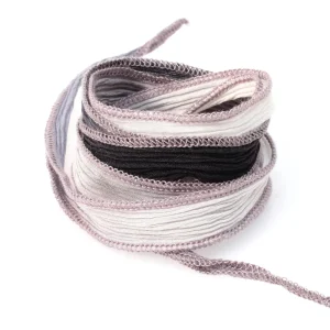 Ruban de soie teint à la main Tie and Dye noir gris couture grise