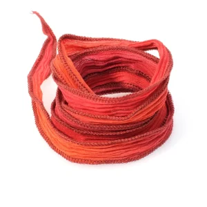 Ruban de soie teint à la main Tie and Dye rouge orange