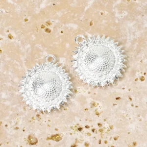 2 Pendentifs Tournesol en Zamak Argenté