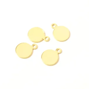 4 Pendentifs Ronds 7,5mm en laiton Doré à l'or fin 24K Premium