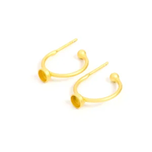 Boucles créoles Minis avec support cabochon 3,5mm en laiton Doré mat à l'or fin 24K