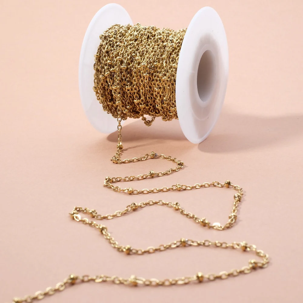 Bobine de 10mètres de chaîne maillon boule en acier inoxydable 304 doré – Image 2