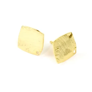 2 boucles d'oreilles clous carrés en laiton doré à l'or fin 24K Premium