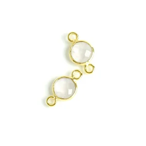 Connecteur sertis rond 6mm de Quartz rose en laiton Doré à l'or fin 24K Premium