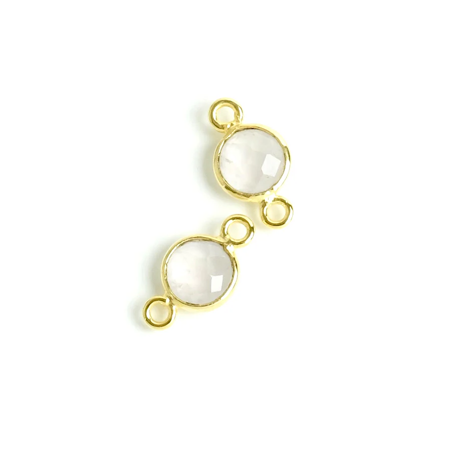 Connecteur sertis rond 6mm de Quartz rose en laiton Doré à l'or fin 24K Premium – Image 2