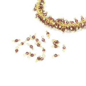 10 perles montées 3mm Laiton Doré à l'or fin 24K et Grenat Premium