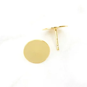 2 BO clous plateaux ronds 12mm à coller en laiton doré à l'or fin 24K Premium