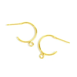 2 boucles d'oreilles créoles clous en laiton doré à l'or fin 24K Premium