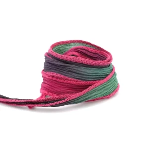 Ruban de soie teint à la main Fuchsia et vert pour créations Bijoux
