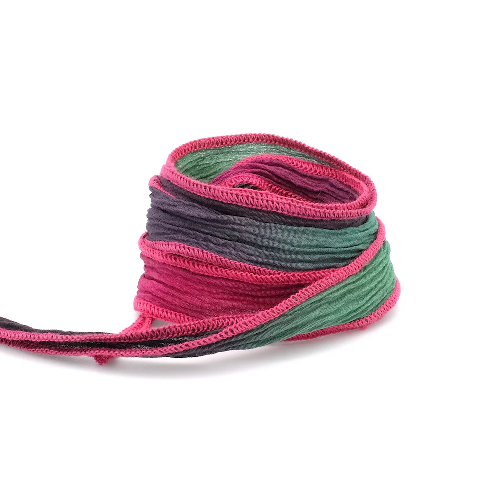 Ruban de soie teint à la main Fuchsia et vert pour créations Bijoux – Image 2