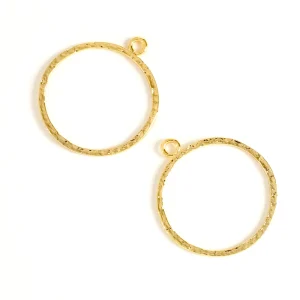 2 Pendentifs Disques texturé en laiton Doré à l'or fin 24K Premium