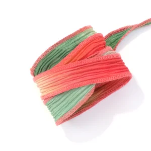 Ruban de soie teint à la main - Nuances de Corail et vert