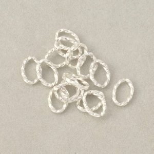 10 anneaux Ovales torsadés 6 x 8,5mm en laiton Argenté 925 Premium