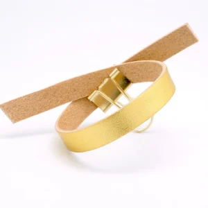 25cm de Lanière de cuir plat 10mm Doré métallisé Qualité prémium