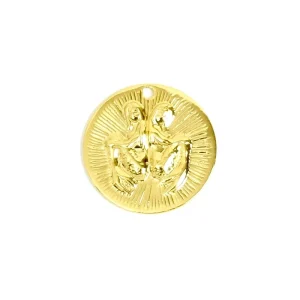 1 pendentif signe astrologique Gémeaux en laiton Doré à l'or fin 24K Premium