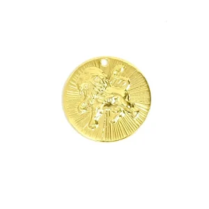 1 pendentif signe astrologique Lion en laiton Doré à l'or fin 24K Premium