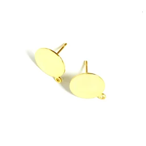 2 BO clous plateaux ronds 12mm à coller avec anneau en laiton doré à l'or fin 24K Premium