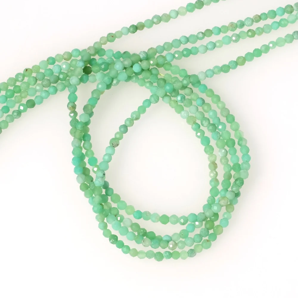 Fil de perles en pierre naturelle rondes facettées 2mm en Chrysoprase – Image 2