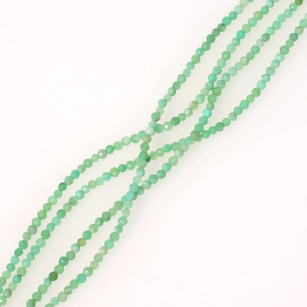 Fil de perles en pierre naturelle rondes facettées 2mm en Chrysoprase – Image 3