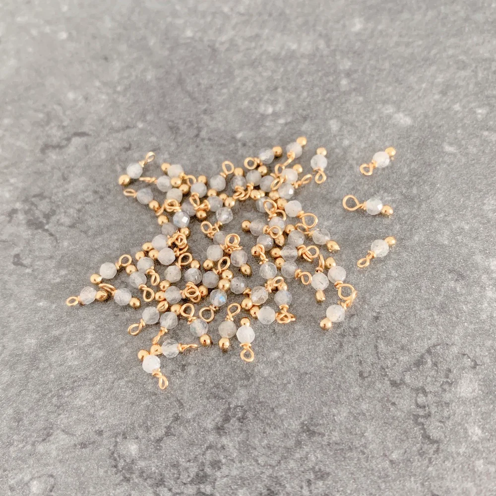 10 perles montées 3mm Laiton Doré à l'or fin 24K et Labradorite Premium