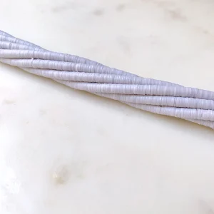 Véritables Perles Heishi 6mm de vinyle Vulcanite africain Blanc