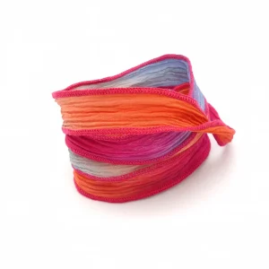 Ruban de soie teint à la main N°5 Fuchsia, bleu et orange