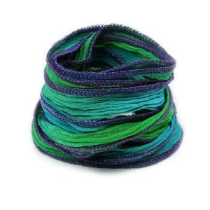 Ruban de soie teint à la main Turquoise vert couture violet métallisée