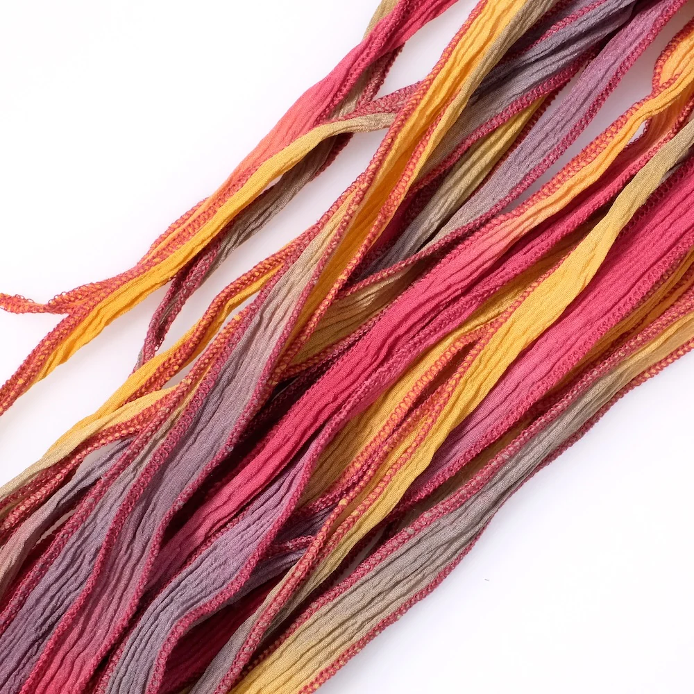 Ruban de soie teint à la main - Tie dye vieux rose et jaune moutarde – Image 3