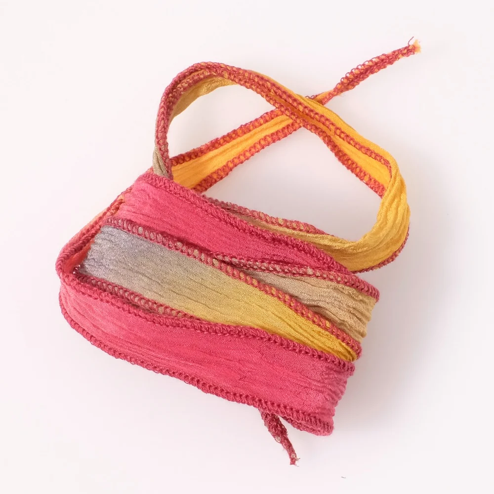 Ruban de soie teint à la main - Tie dye vieux rose et jaune moutarde – Image 2