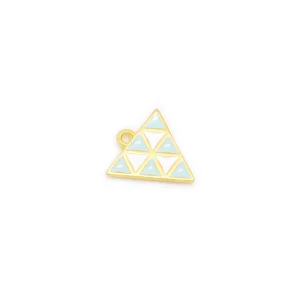 2 Pendentifs Triangle émaillé Turquoise en Zamak doré 24K